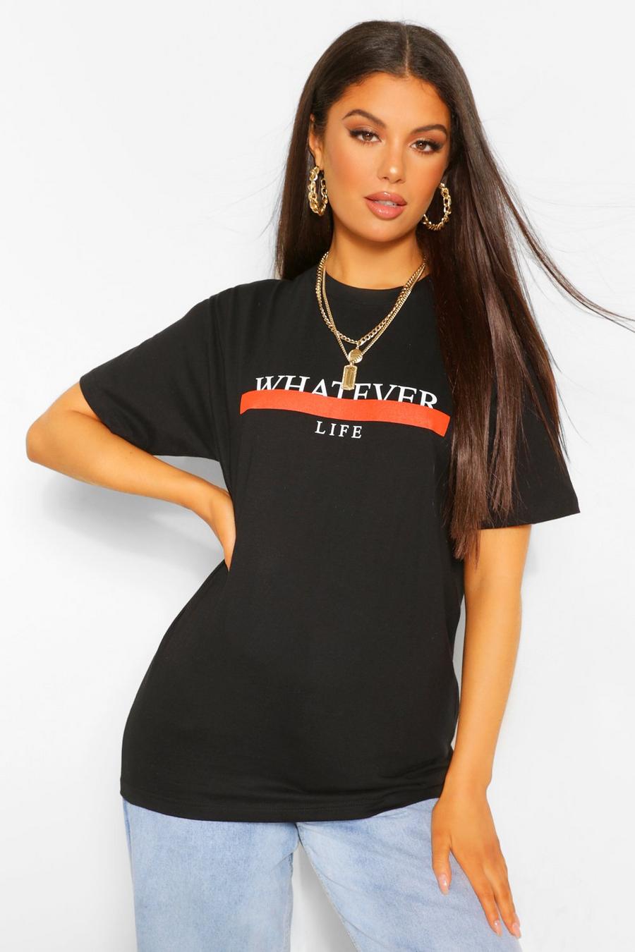 Black "Whatever" T-shirt med grafiskt tryck image number 1