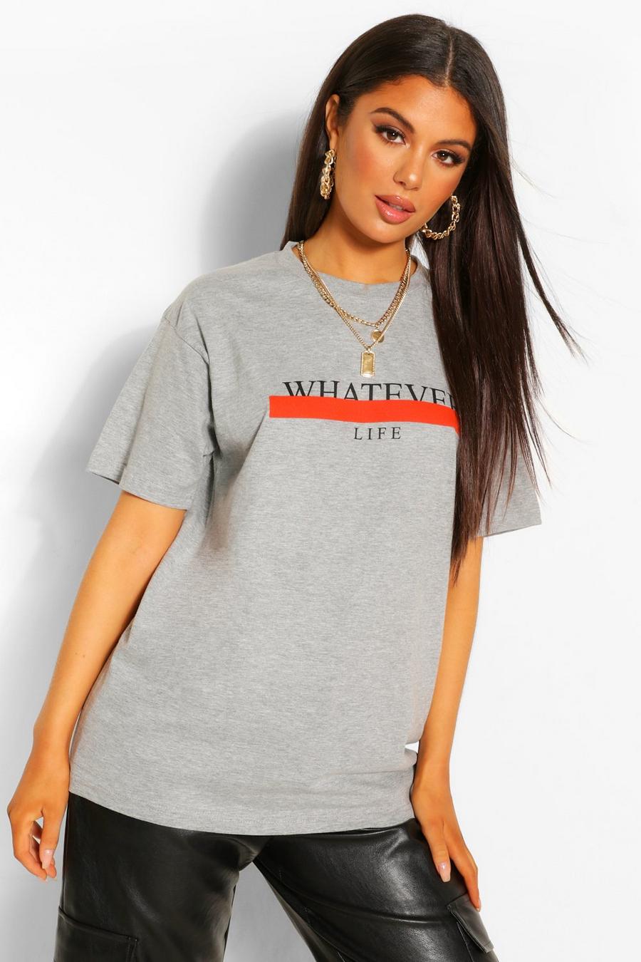 Grey "Whatever" T-shirt med grafiskt tryck image number 1