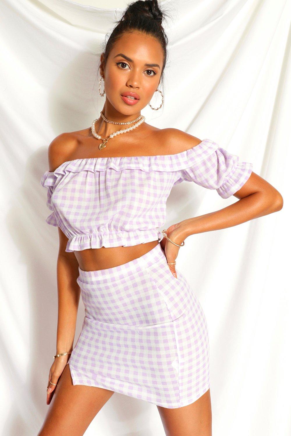 Gingham Side Split Mini Skirt boohoo IL