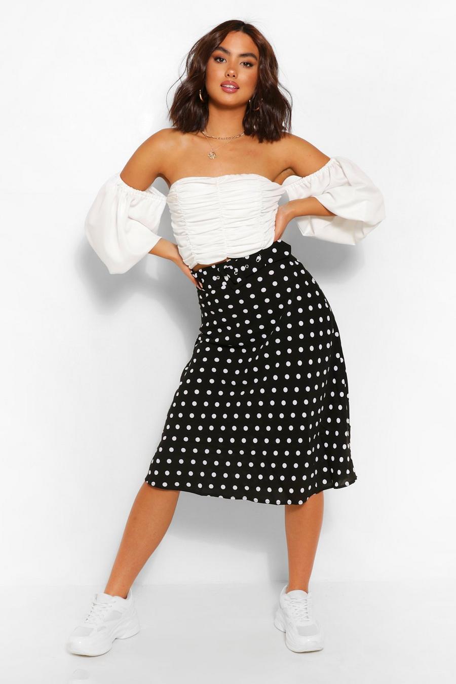 Satin Polka Dot Pleated Midi Skirt image number 1