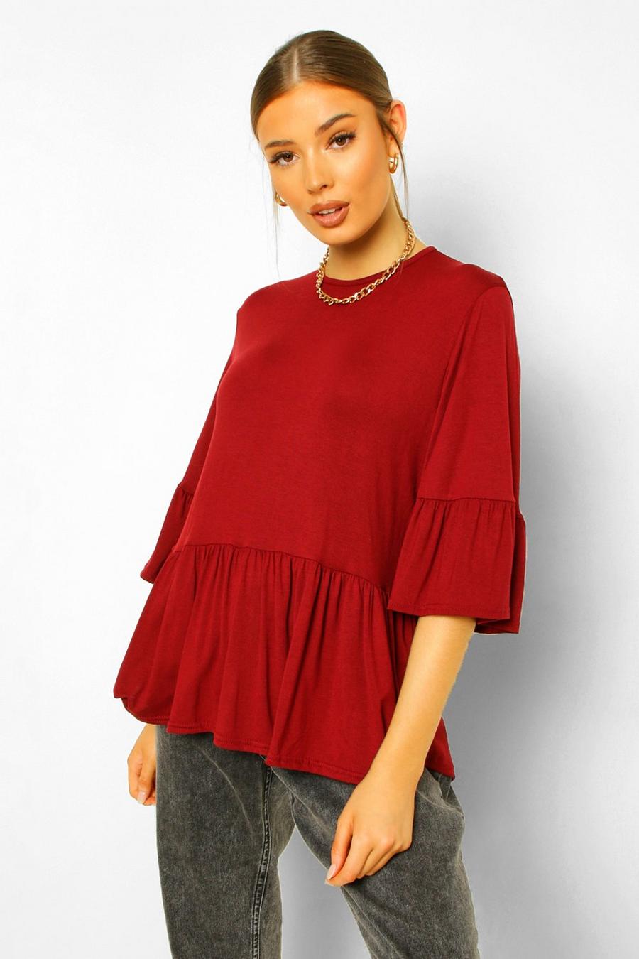 Berry FRILL SLEEVE PEPLUM TOP image number 1