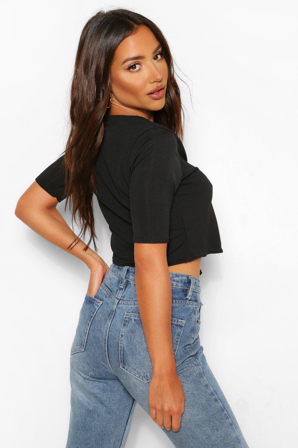 Blusas cortas con nudo adelante hot sale