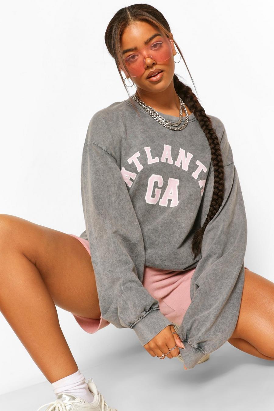 Charcoal "Atlanta" Oversize sweatshirt med stentvättad effekt image number 1