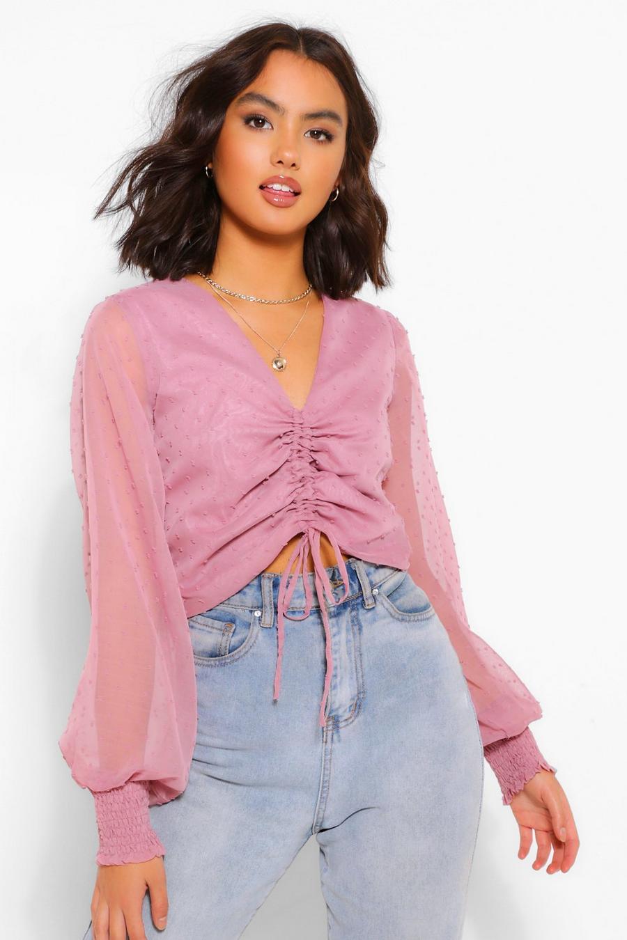 Rose Woven dobby ruched blouse image number 1