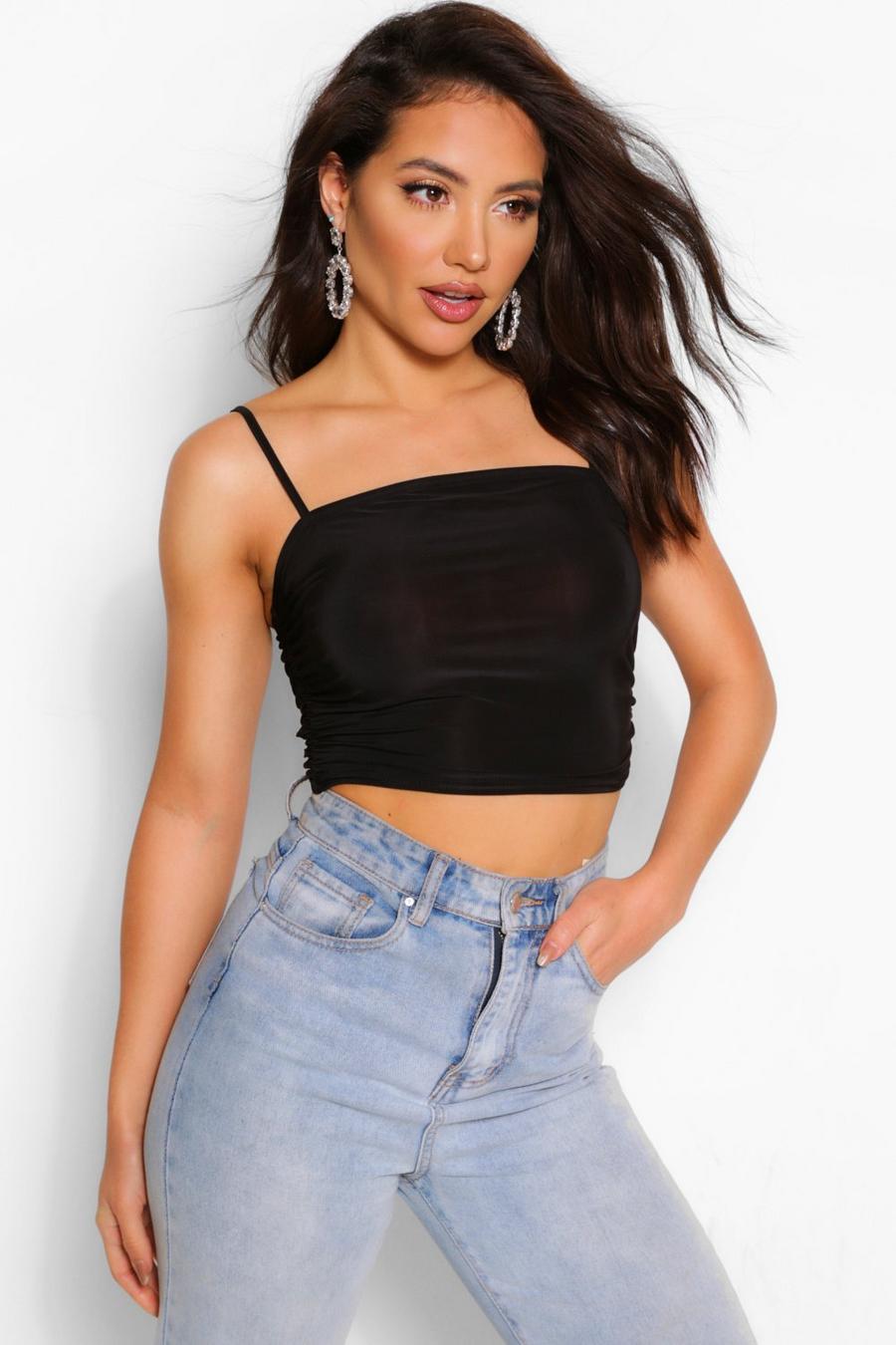 Ruched square neck crop top image number 1