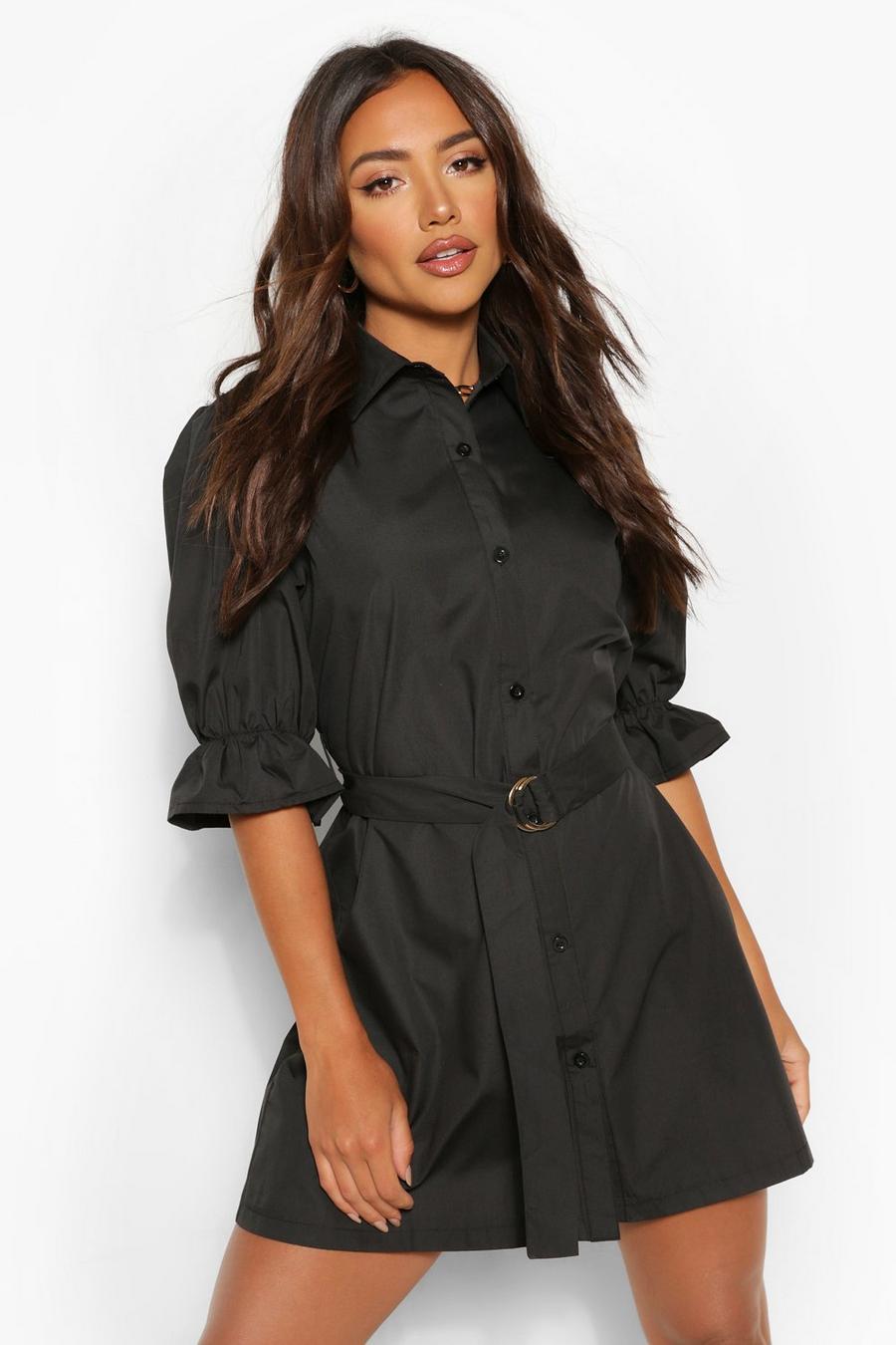Puff Sleeve Belted Shirt Dress image number 1