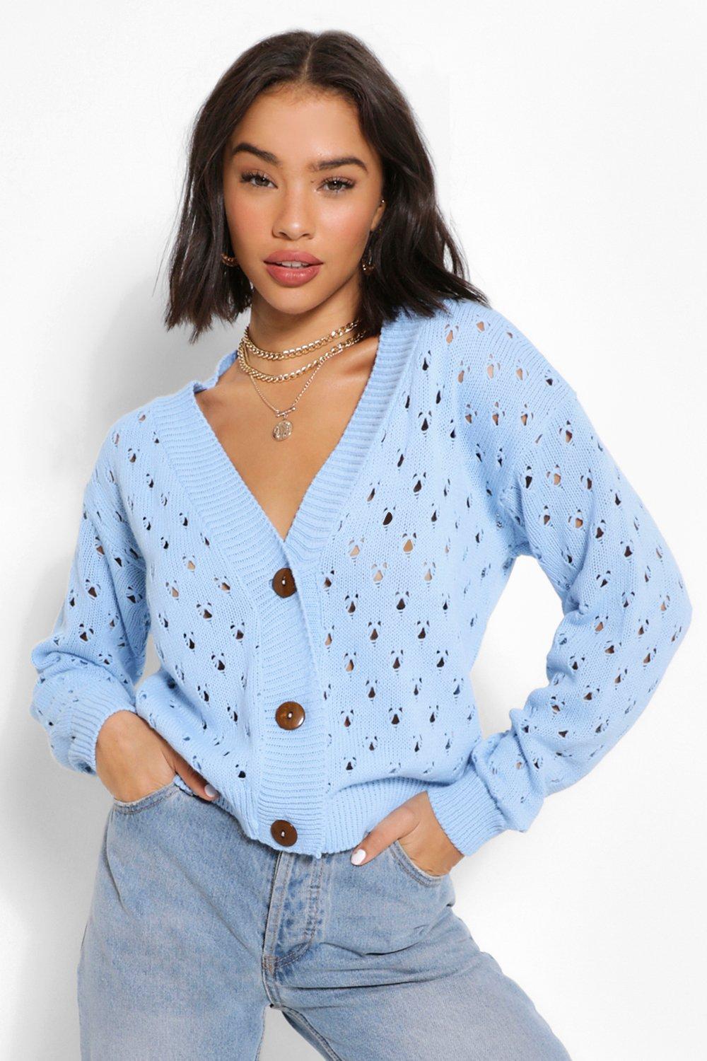 Cropped pointelle outlet cardigan