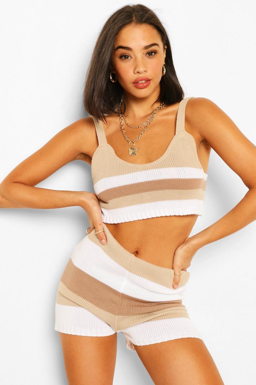 Tonal Stripe Knitted Crop Top image number 1
