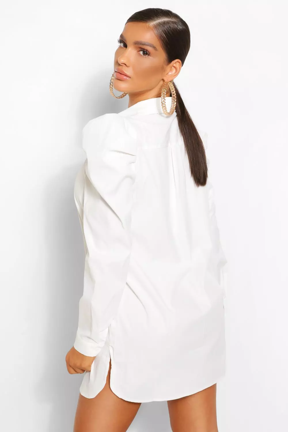 White shirt dress hot sale with puff sleeve