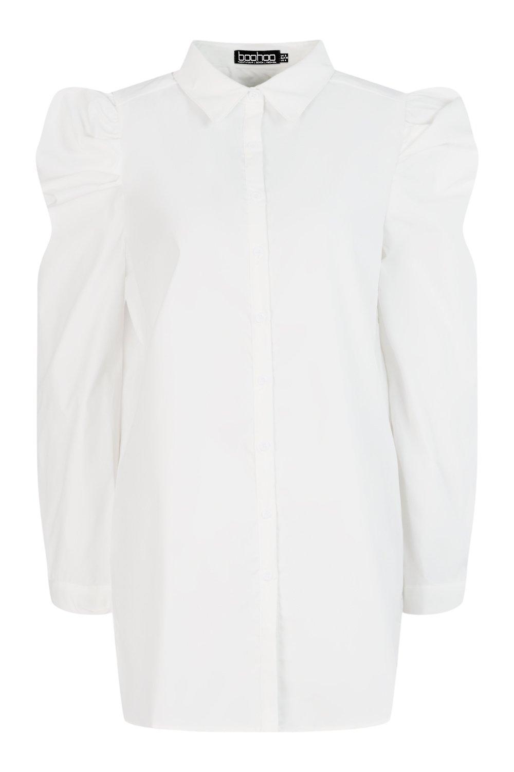 Robe chemise à manches bouffantes en coton mélangé | boohoo FR