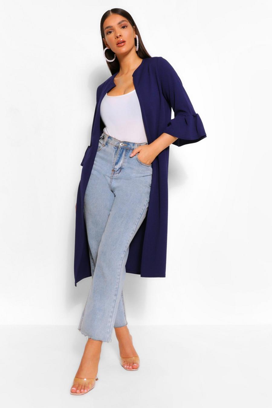 Collarless Ruffle Sleeve Duster image number 1