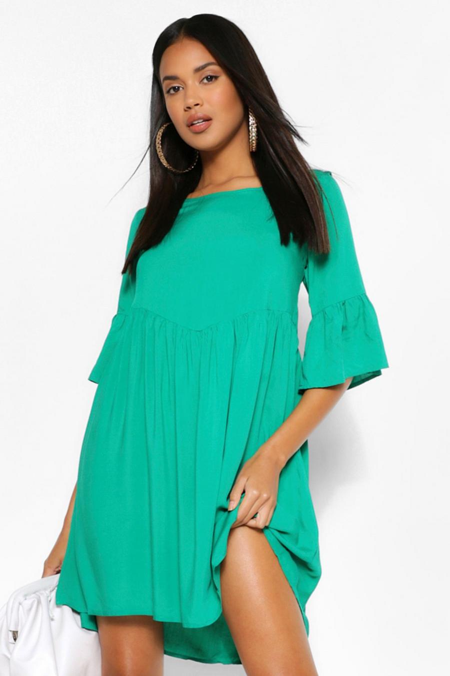 Scoop Neck Frill Cuff Smock Dress image number 1