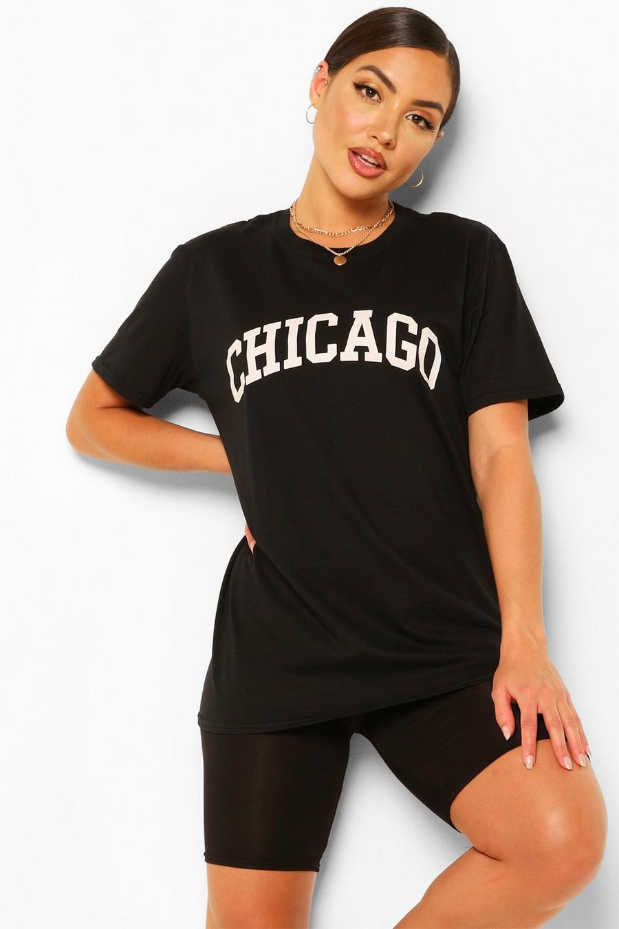 Women's Black Chicago Slogan Oversized T-Shirt