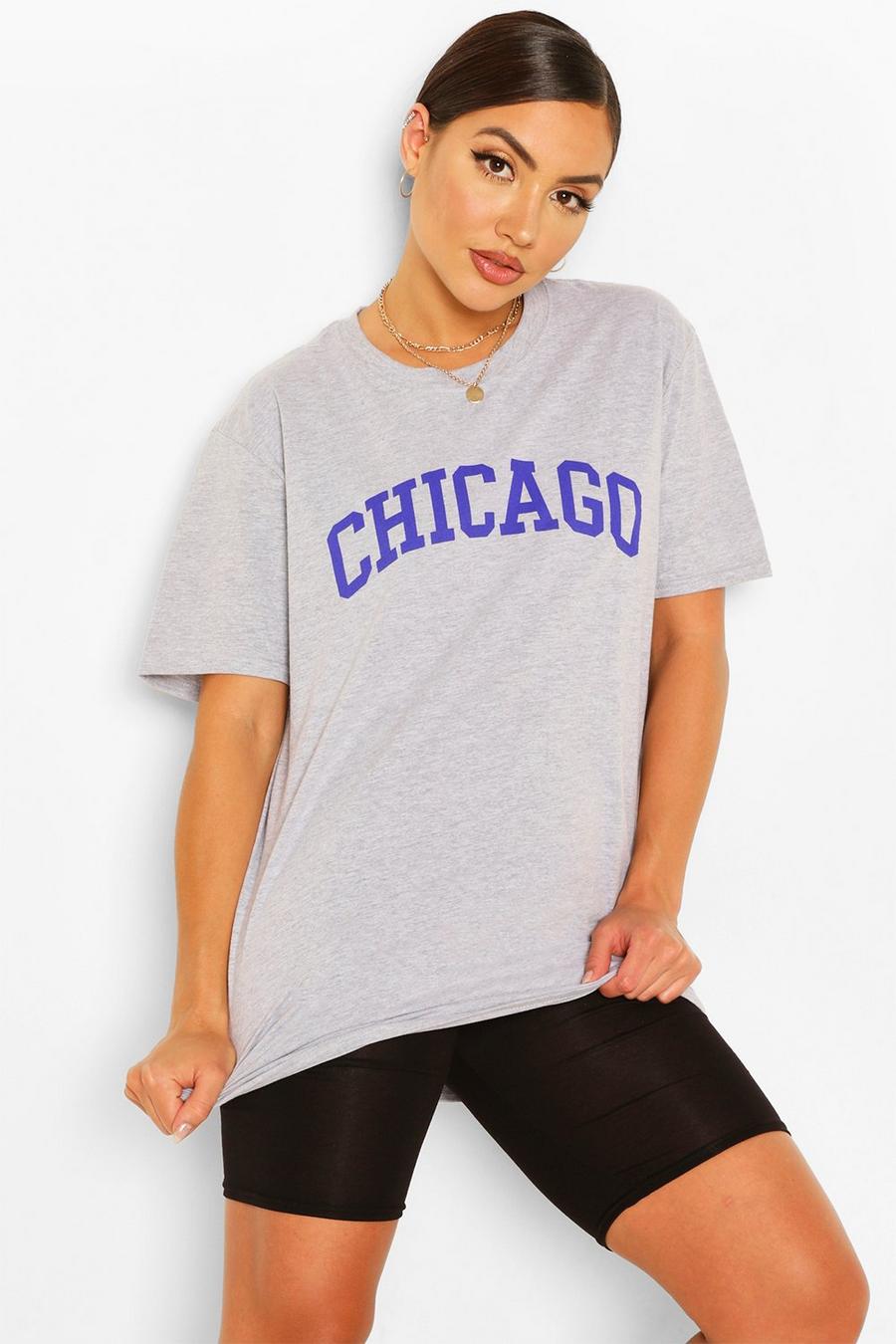 Oversized-T-Shirt mit Chicago-Slogan, Grau meliert image number 1
