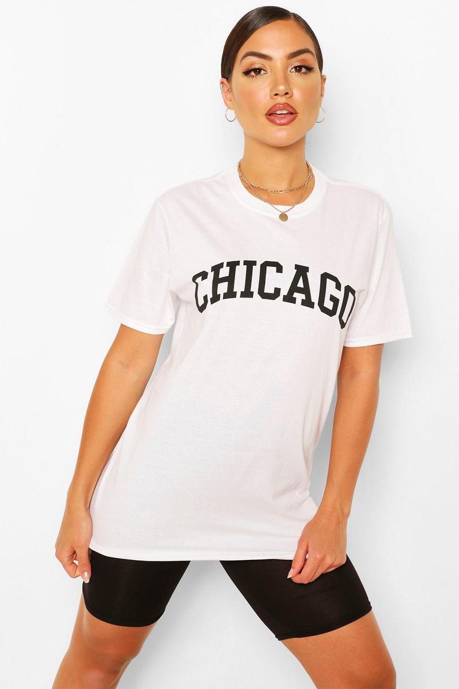 T-shirt oversize con scritta “Chicago”, Bianco image number 1