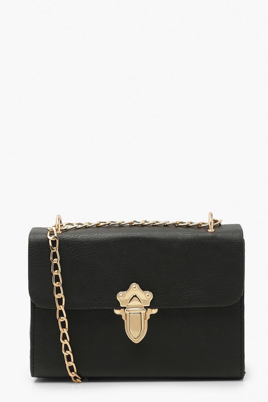 Black Smooth Pu Push Lock Detail Cross Body Bag image number 1