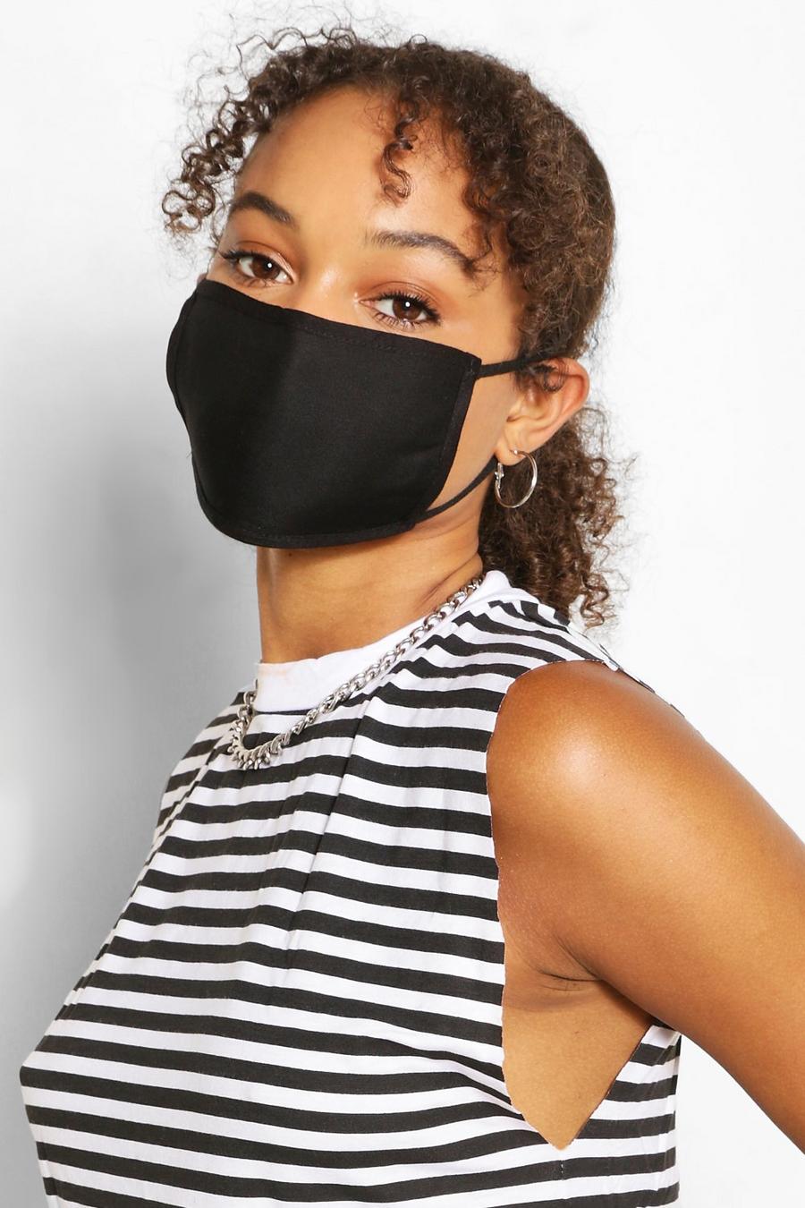 Zwart 3 stuks modieuze gezichtsmaskers met gemengde print image number 1