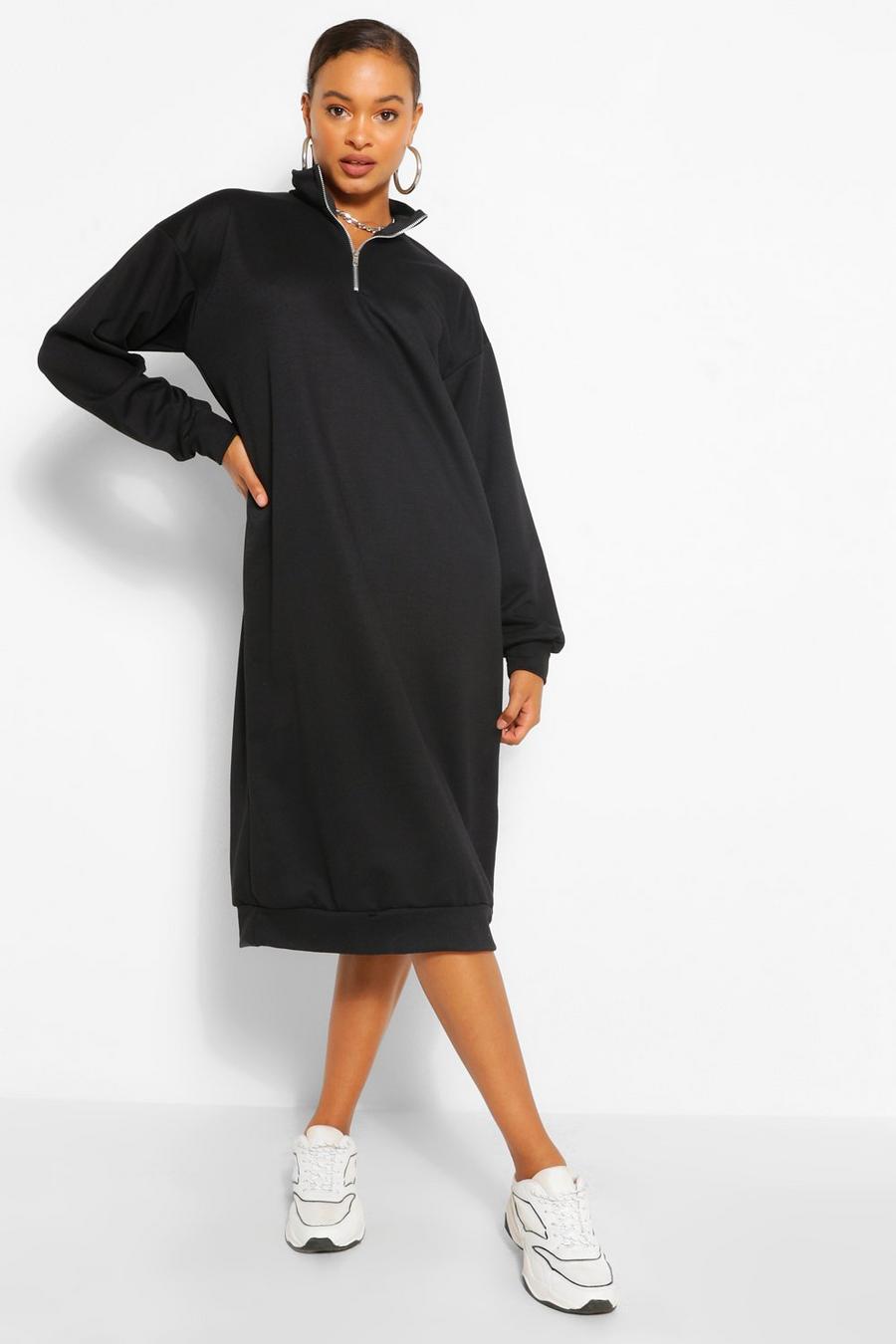 Black Oversized Zip Midi Sweatshirt Dress image number 1