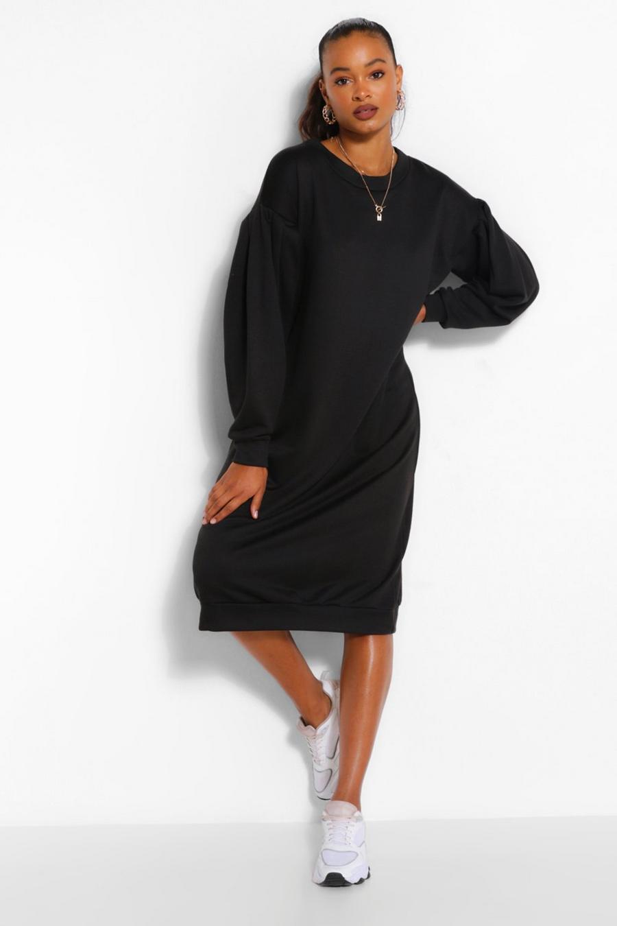 Black svart Oversized Pleated Sleeve Midi Sweater Dress image number 1