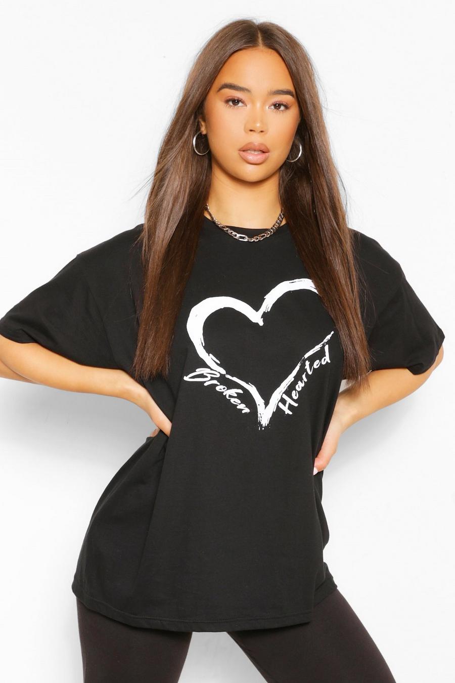 Black "Broken Hearted" T-shirt med grafiskt tryck image number 1