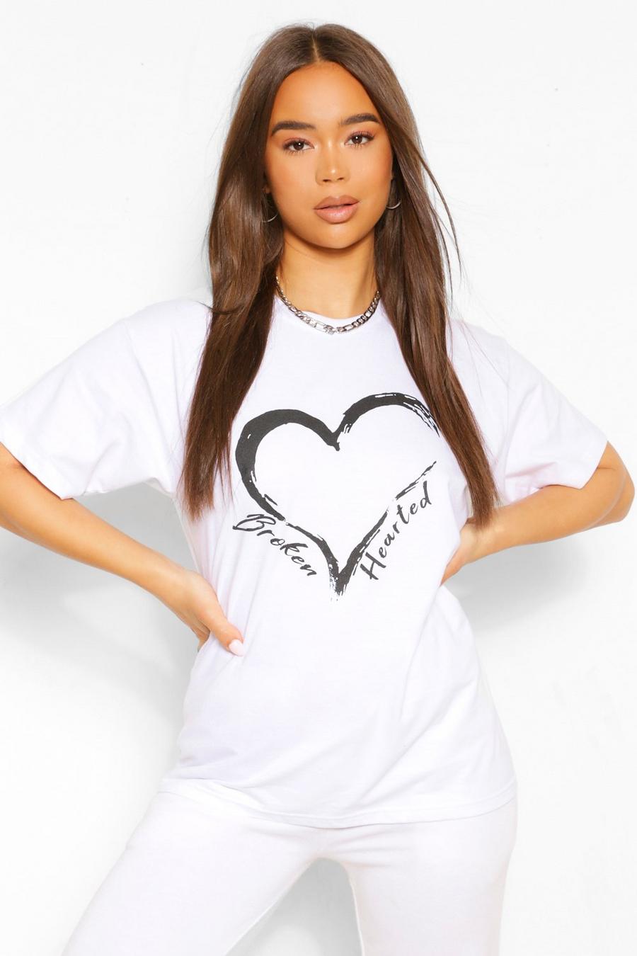 White "Broken Hearted" T-shirt med grafiskt tryck image number 1
