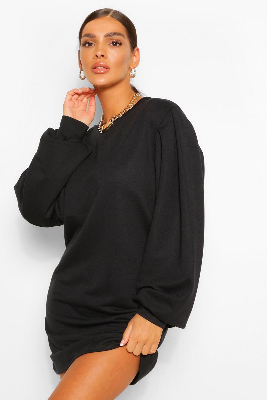 Black Sweatshirtklänning med puffärm image number 1