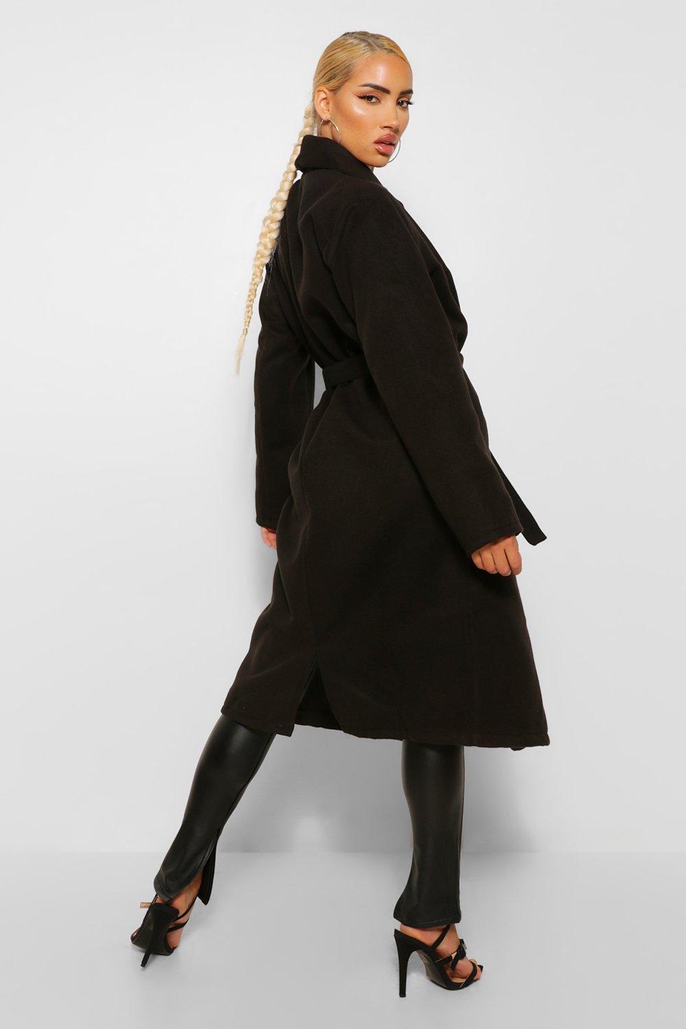 Black belted longline coat sales