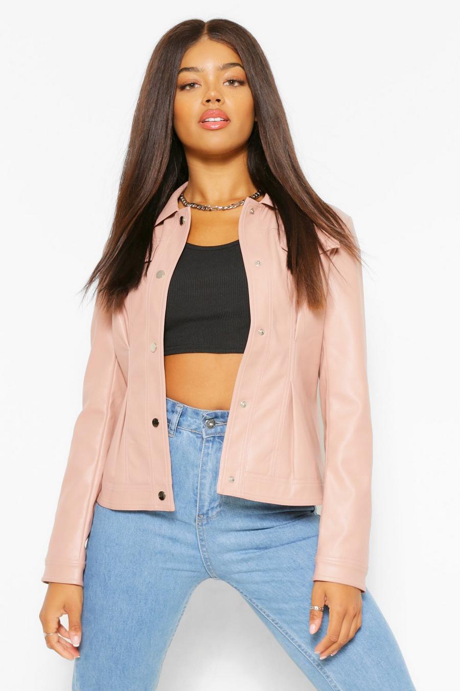 Blush Fitted Collared Faux Leather Jacket image number 1