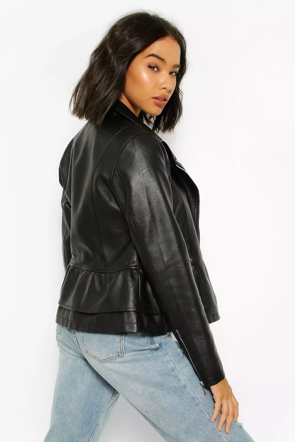 Black frill shop leather jacket