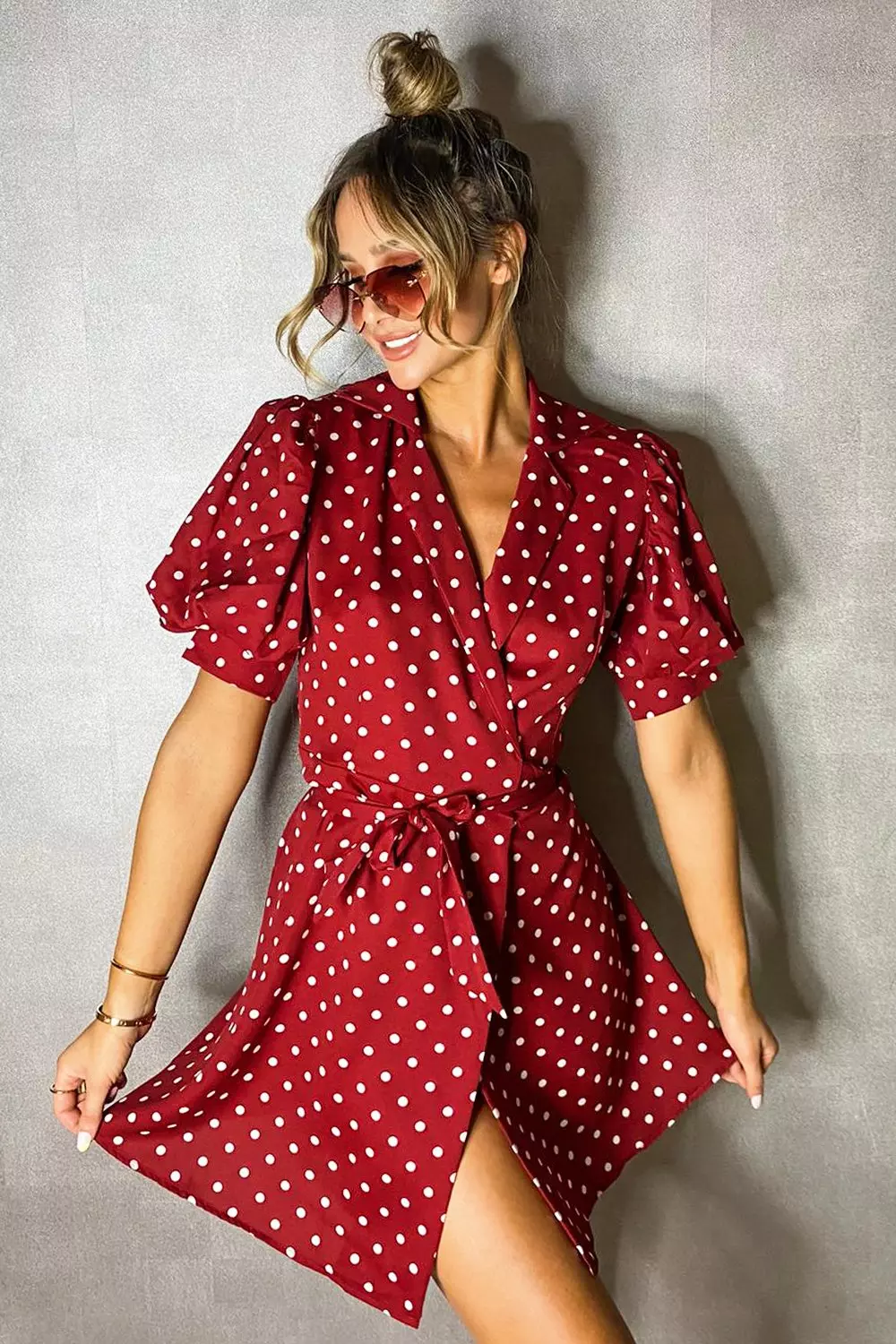 Red wrap dress polka hot sale dot