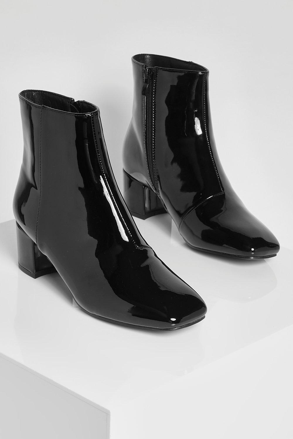 Low heel cheap patent boots