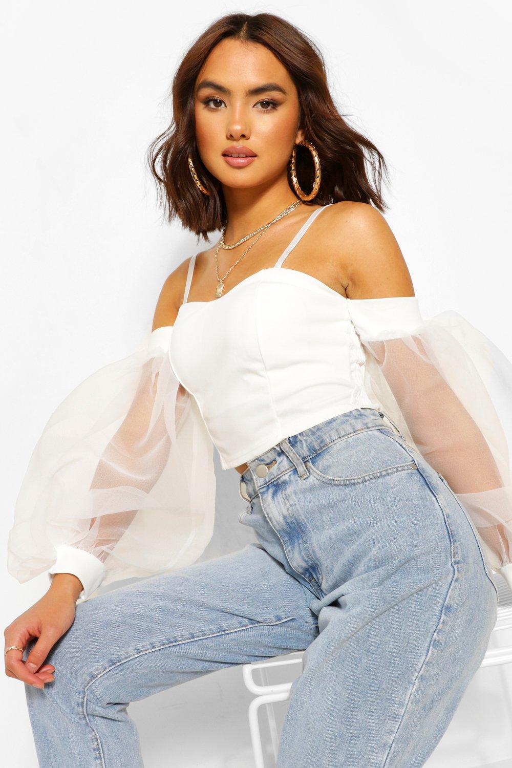 Mesh puff sleeve top on sale