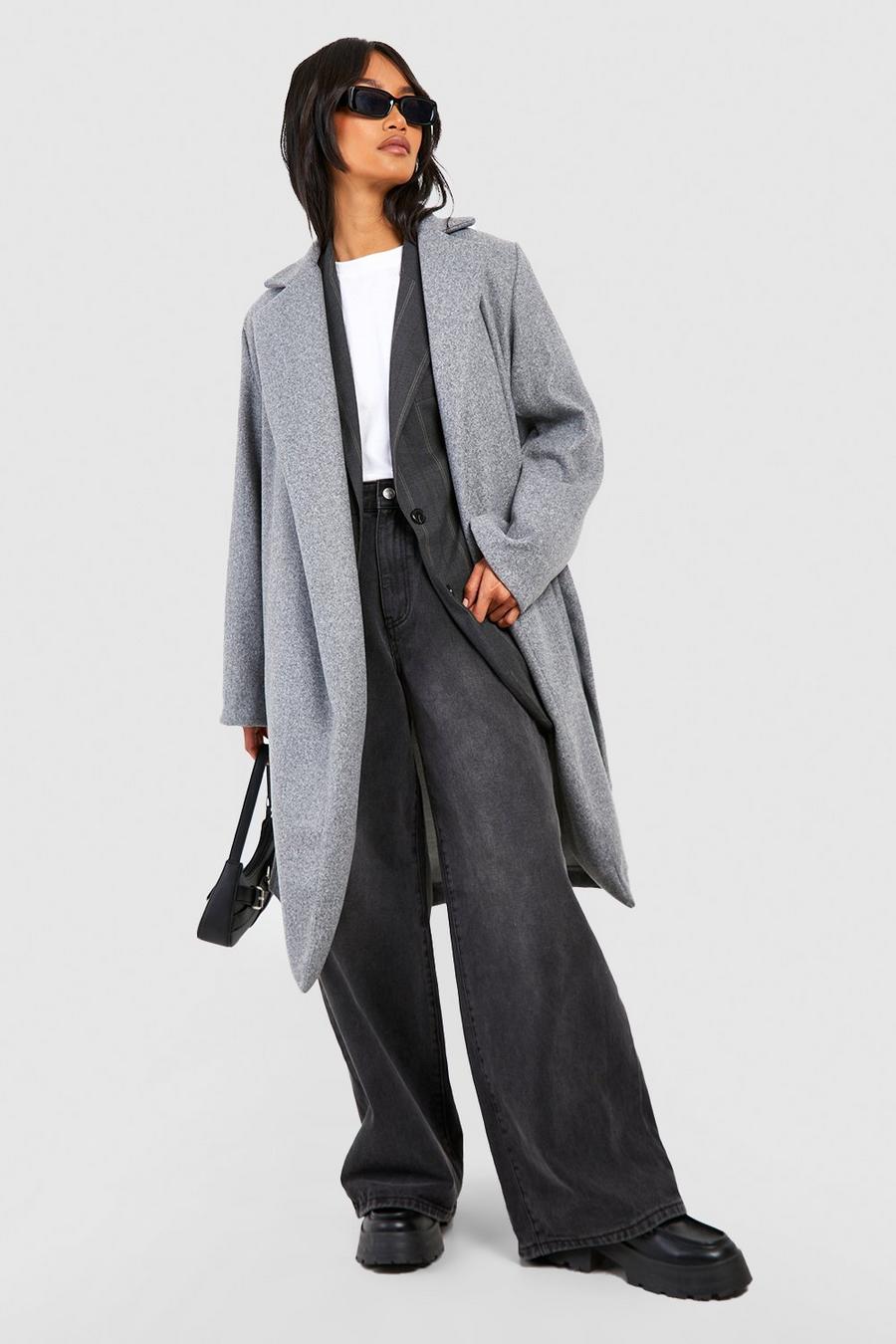 Grey Belted Wool Look Coat image number 1