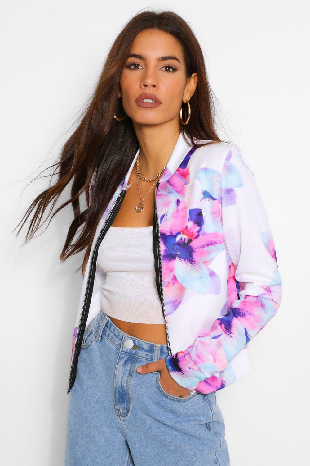 Women's floral shop bomber jacket uk