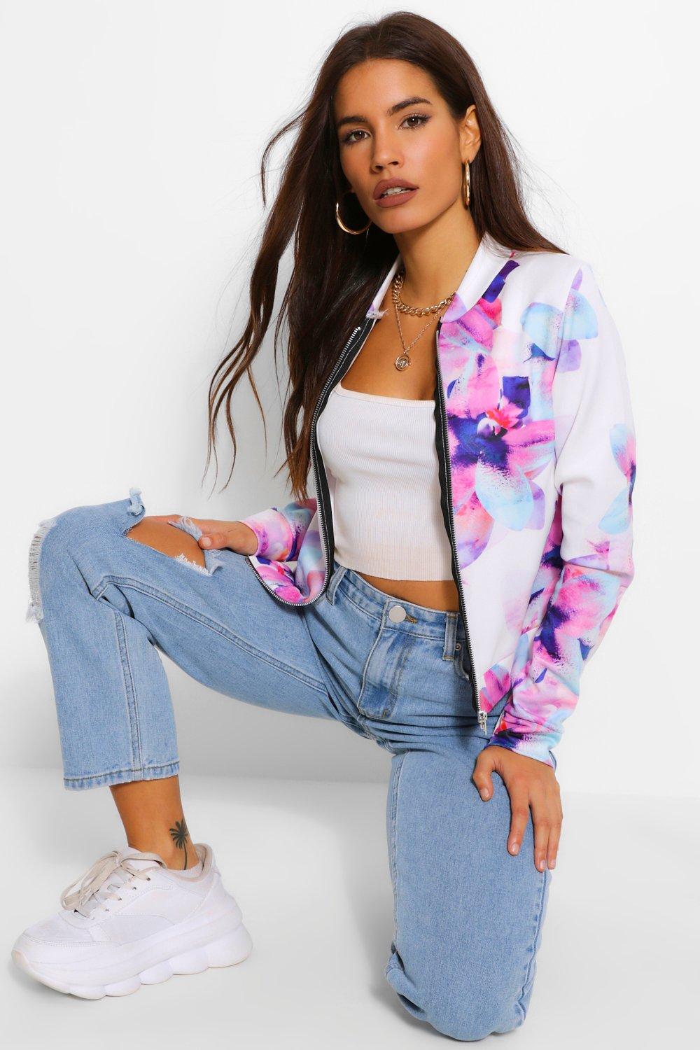 Ladies floral bomber hot sale jacket uk