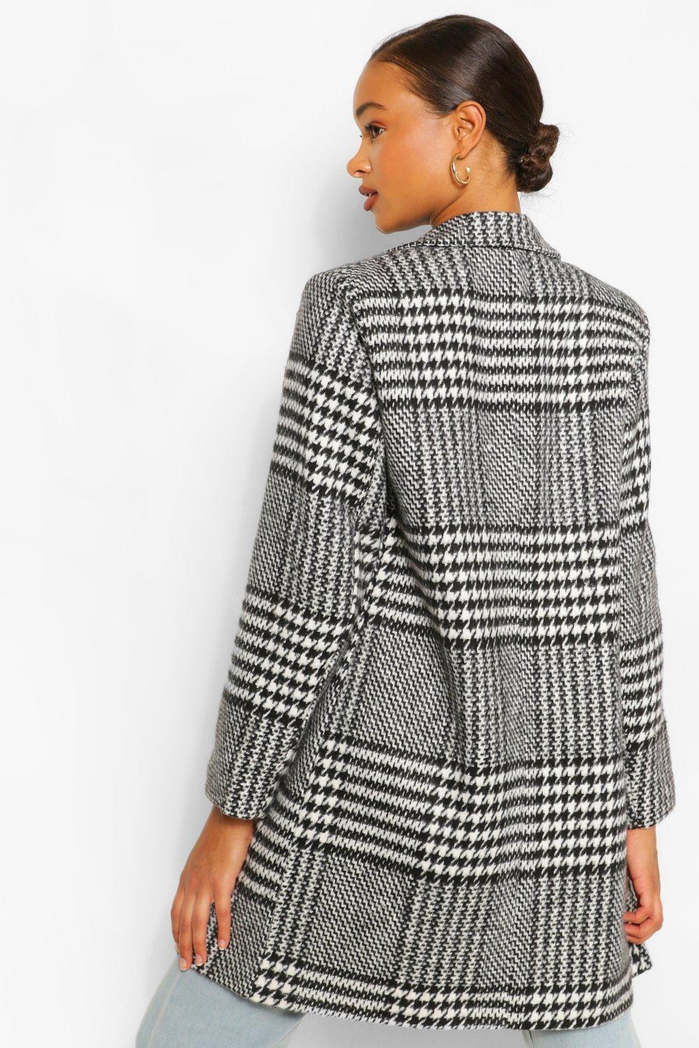 Tonal Check Double Breasted Wool Look Coat