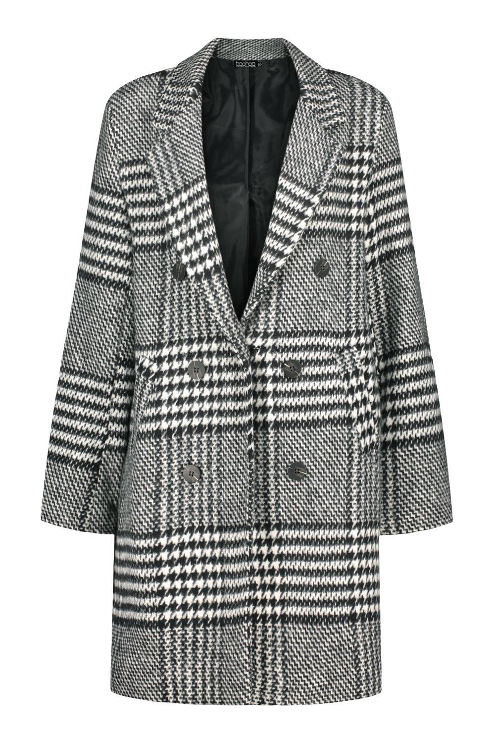 Tonal Check Double Breasted Wool Look Coat