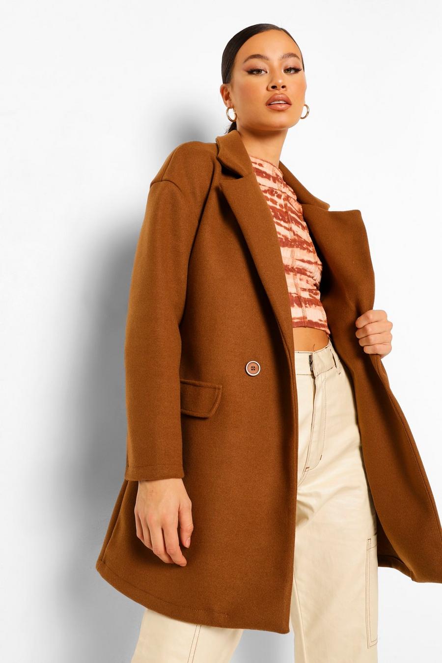 Cappotto blazer effetto lana con cintura, Chocolate image number 1