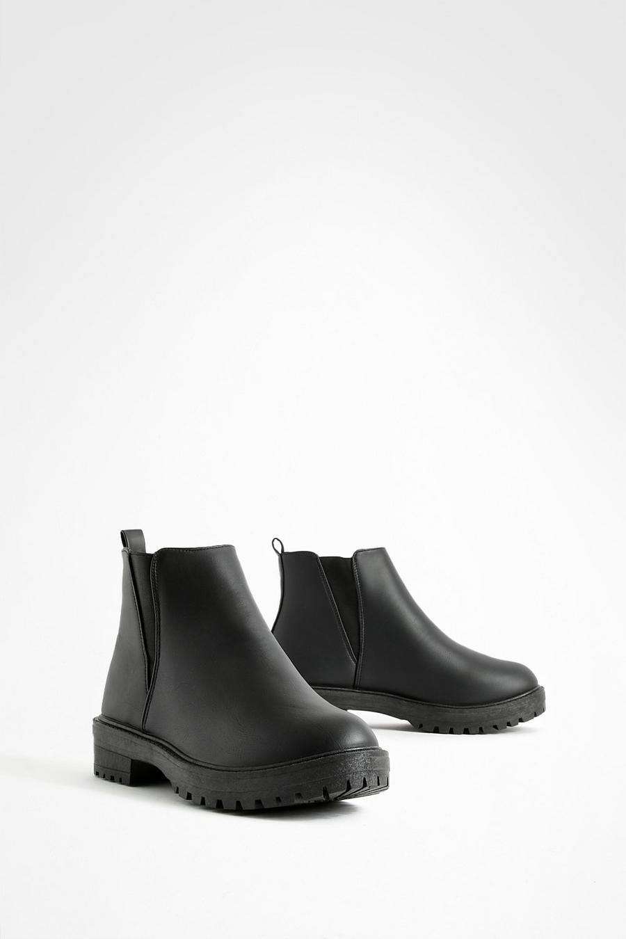 Black svart Elastic Panel Chunky Cleated Chelsea Boots