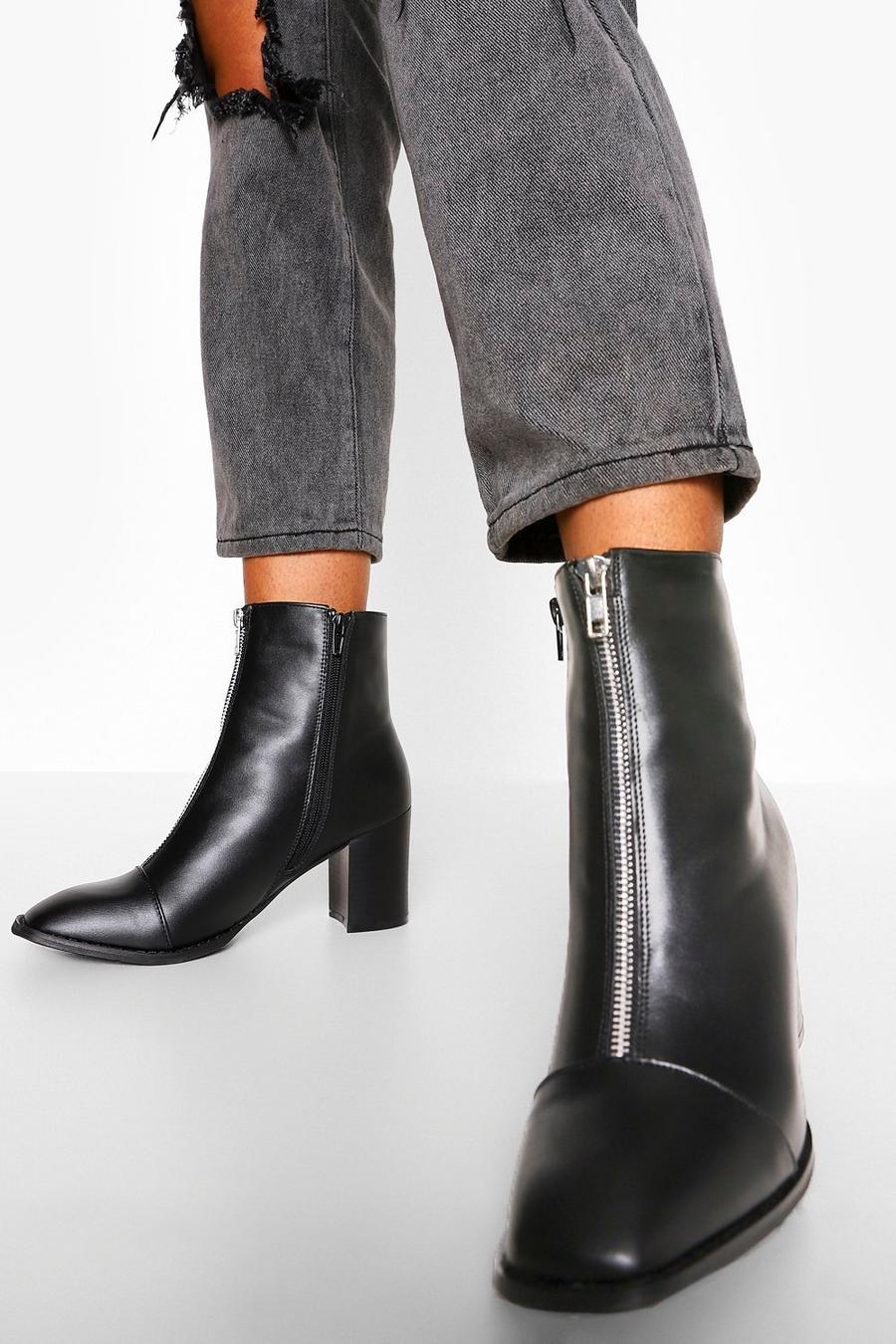 Black Zip Front Pointed Shoe Boot image number 1