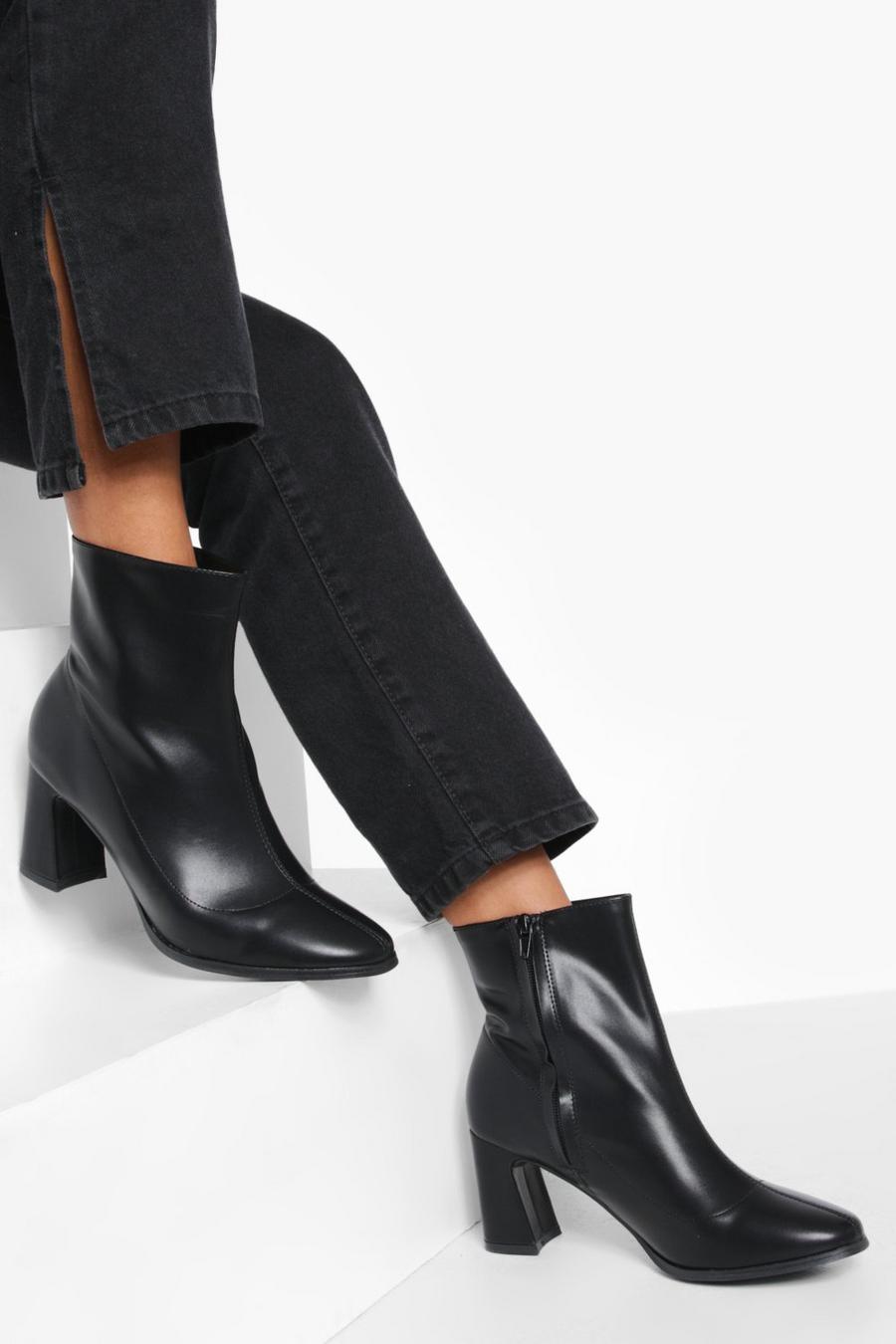 Black svart Low Flare Heel Sock Boots