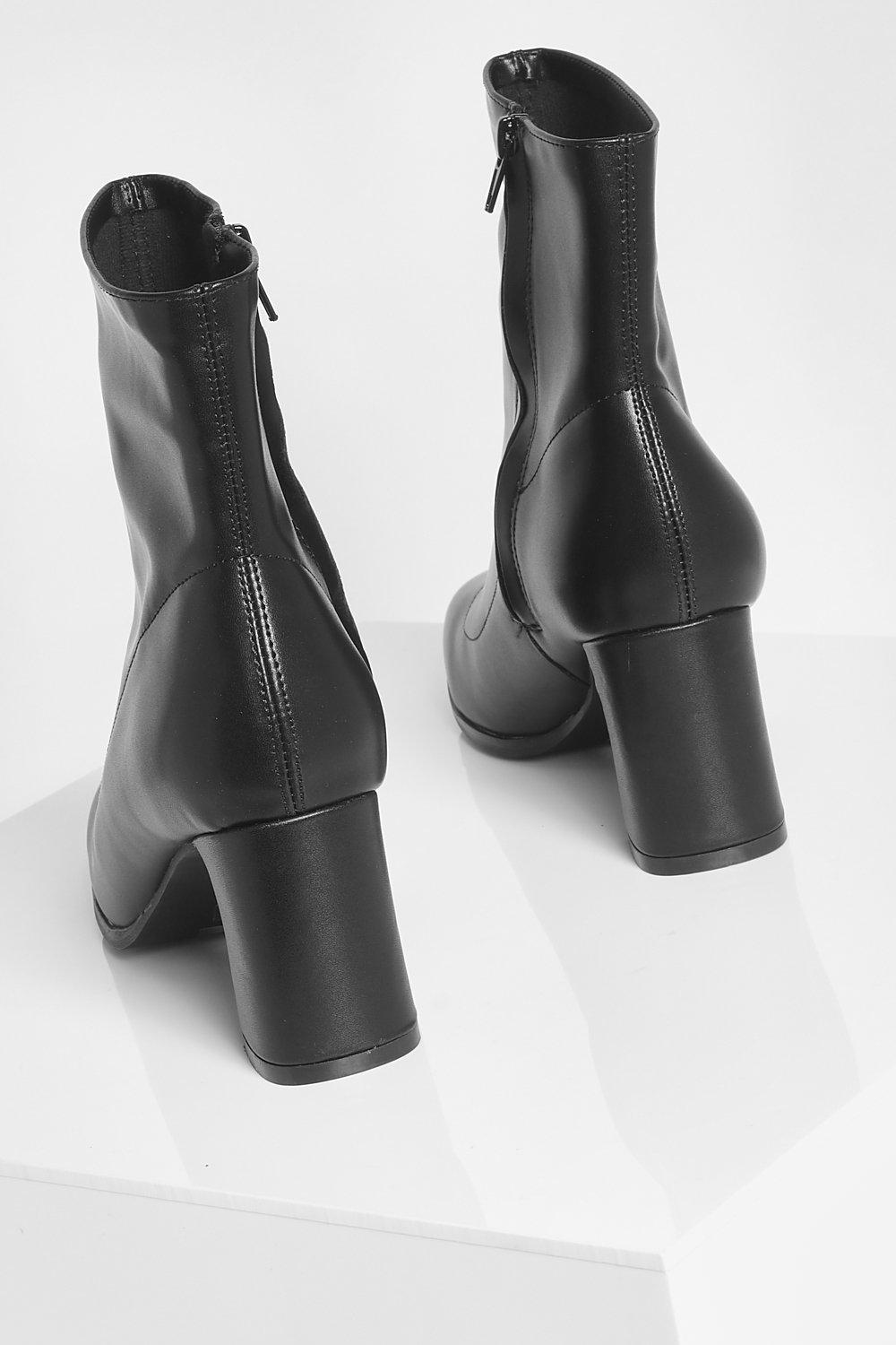 black leather sock boots low heel