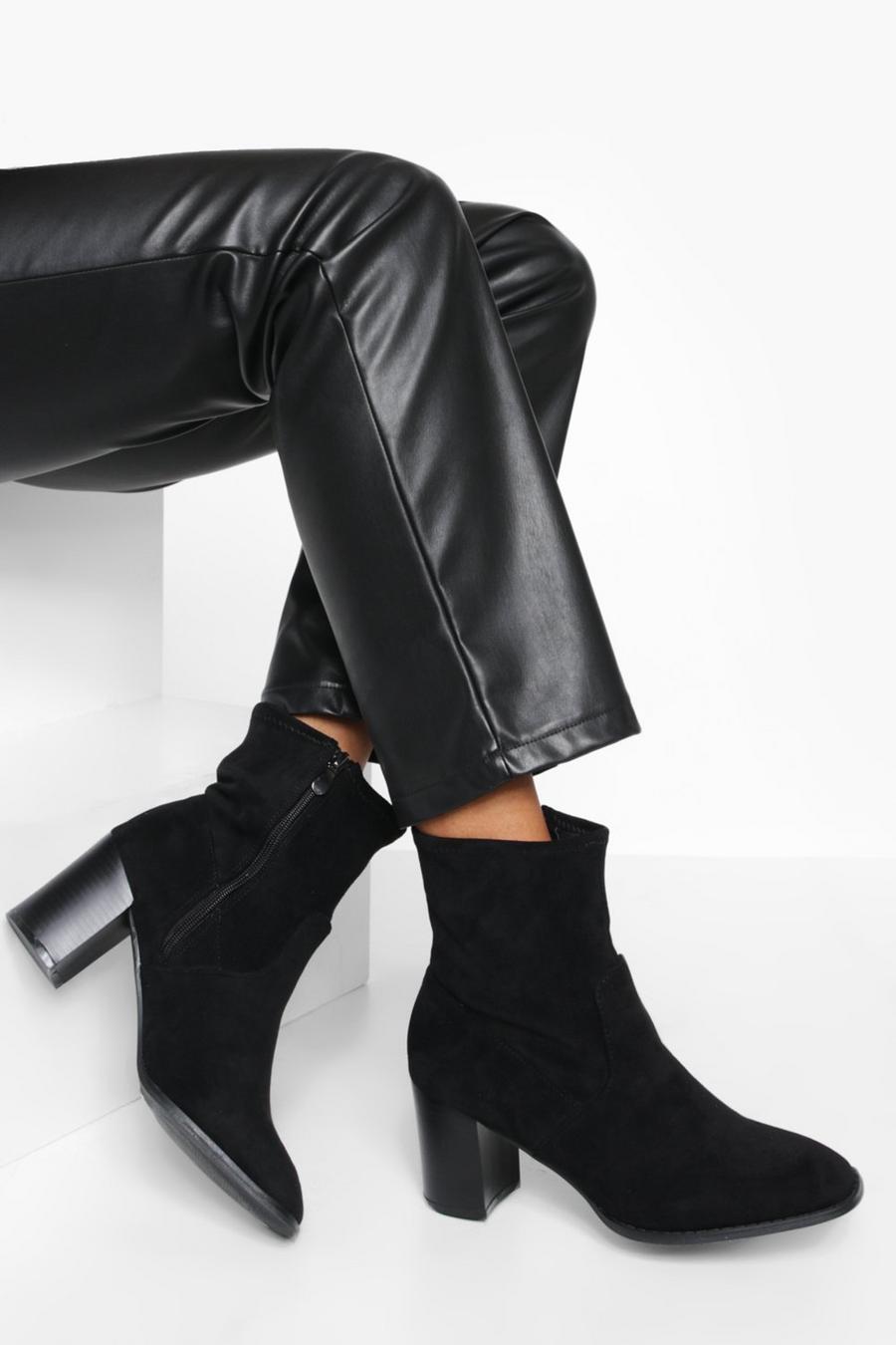 Botas estilo calcetín con tacón ancho, Negro image number 1