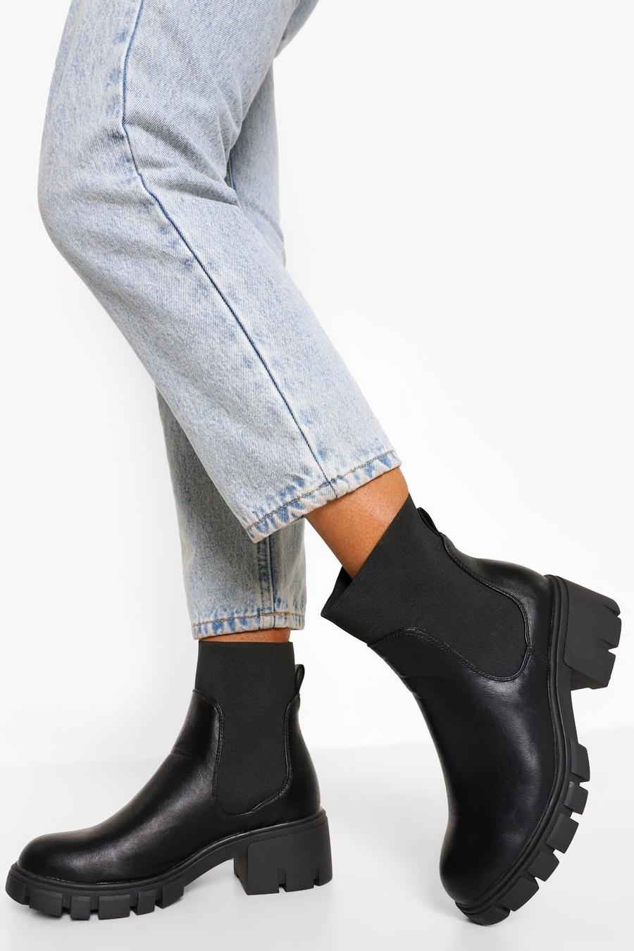 Black Chunky Cleated Chelsea Boots image number 1
