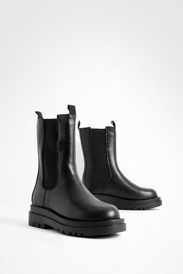 Chunky Cleated Calf High Chelsea Boots black