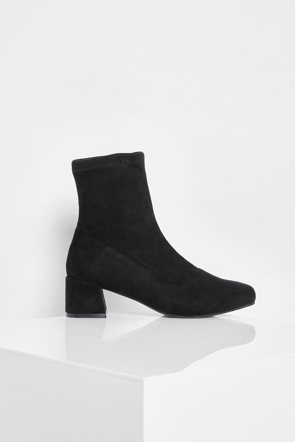 Low Block Heel Sock Boot boohoo NO