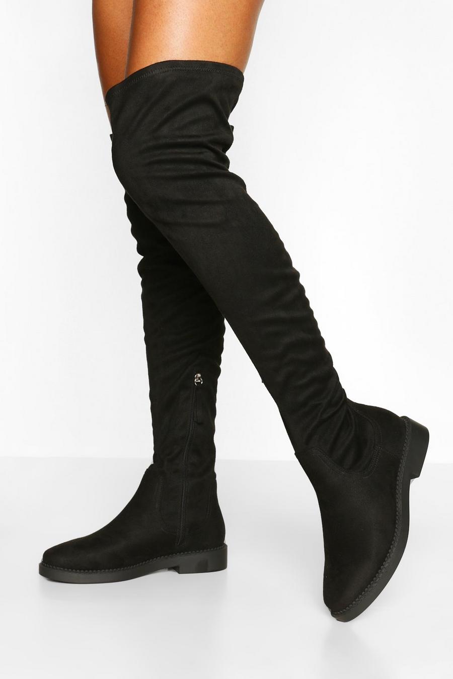 Black Wide Fit Flat Stretch Over The Knee Boot image number 1