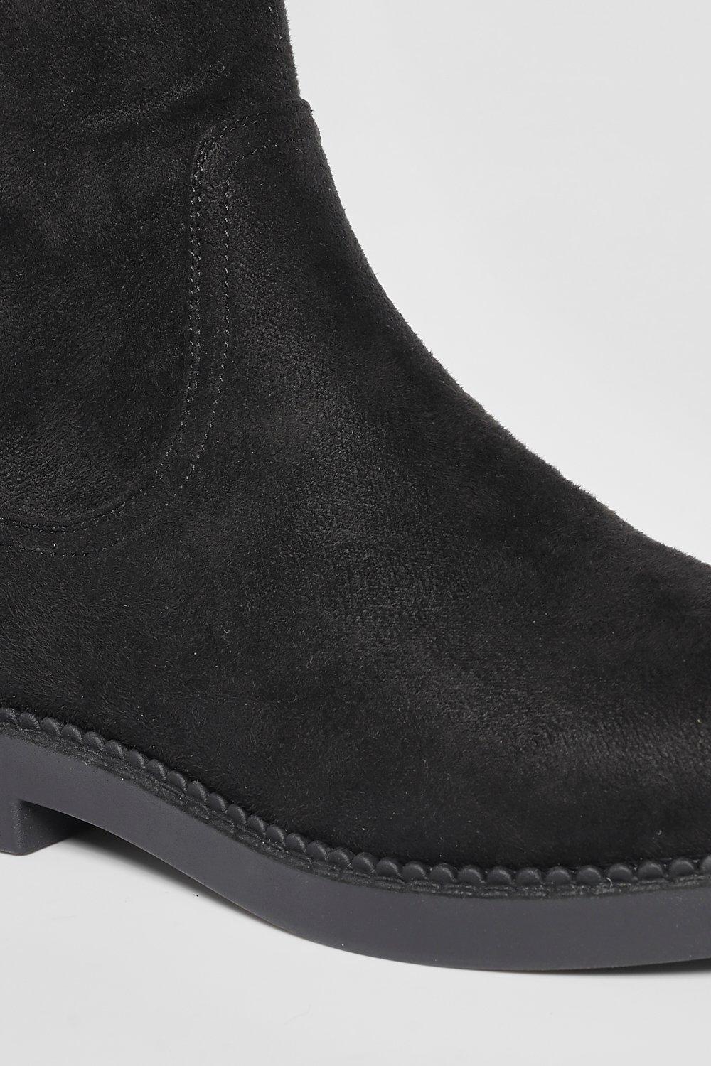  Botas planas holgadas por encima de la rodilla para mujer,  tacón bajo hasta la rodilla, botas altas hasta el muslo, Poliuretano negro  : Ropa, Zapatos y Joyería