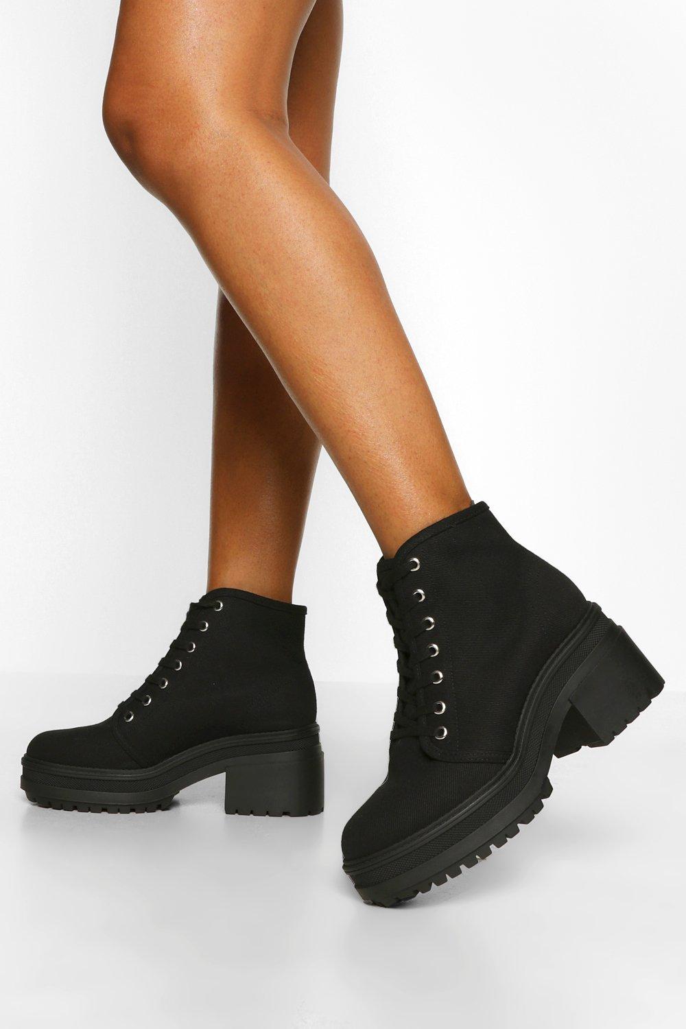 wide fit black suedette block heel chunky boots
