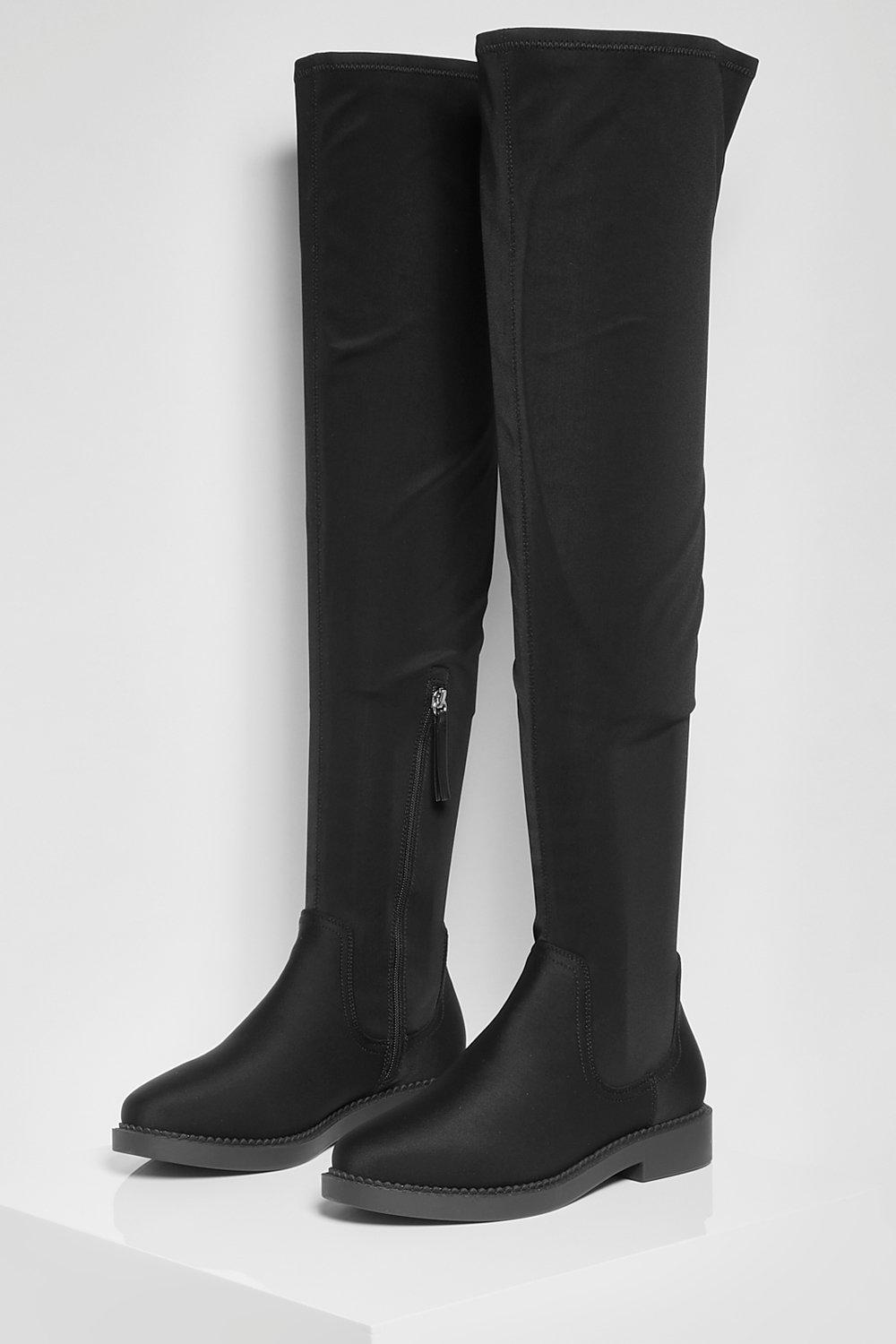 stretch stiefel schwarz flach